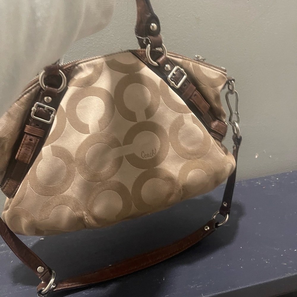 Coach Signature Tan and Brown Shoulder Bag